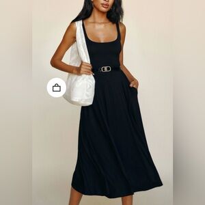 Reformation Rou Classic Black Sleeveless Midi Dress Sz XL